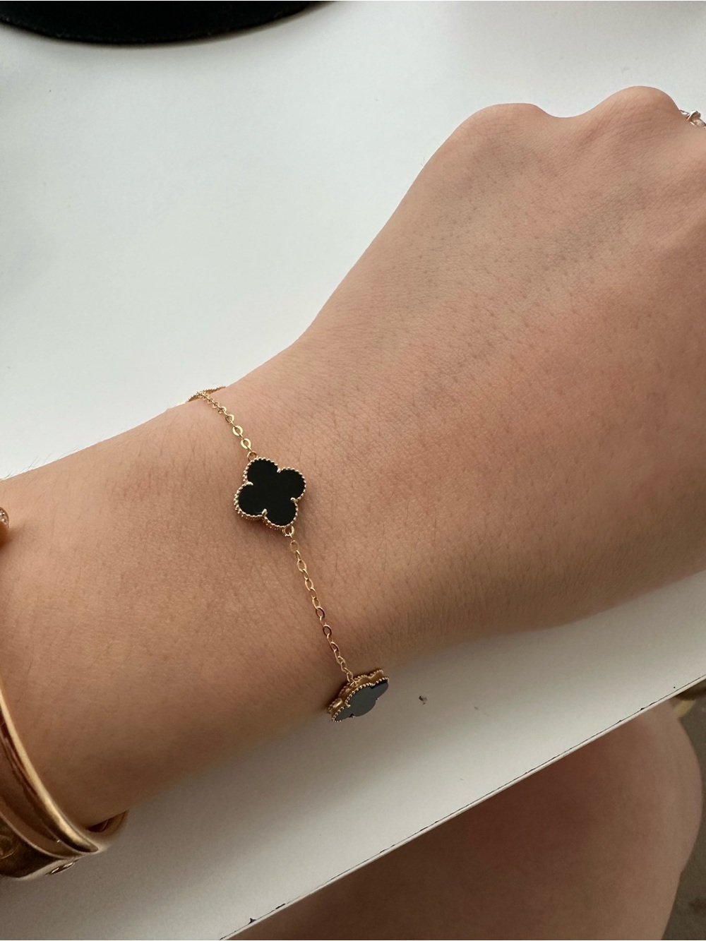 Gold Chain Bracelet with Black Clover Motif
